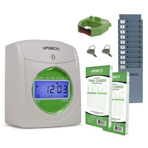 uPunch HN1500 Punch-to-Pay Time Clock Bundle with 100 Cards, Card Rack